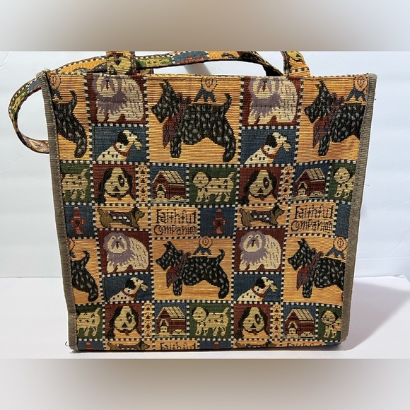 VTG Tapestry Purse Tote Bag "Faithful Companion" Scotty Dog Print Puppies Canine - Picture 5 of 9